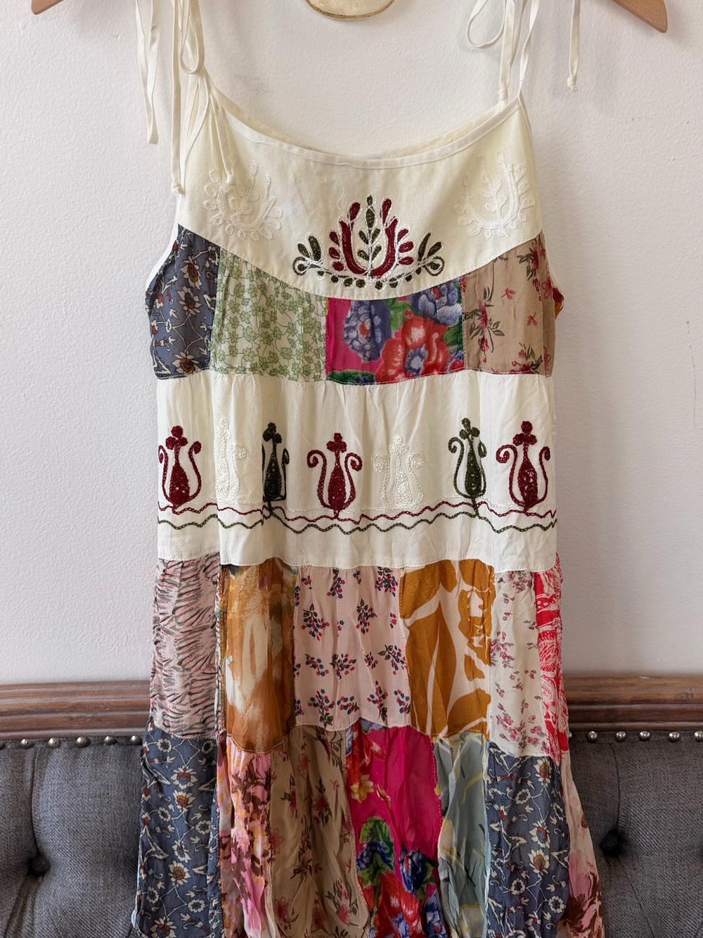 Boho Patchwork Mini Sundress — Multi-Color - Picture 3 of 8